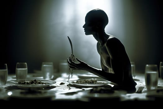 Hunger Poor Poverty. Social inequality, homeless or beggar begging for help sitting at dirty slum,human rights,donate and charity for underprivileged children in third world. Generative AI