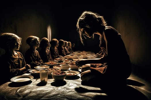 Hunger Poor Poverty. Social inequality, homeless or beggar begging for help sitting at dirty slum,human rights,donate and charity for underprivileged children in third world. Generative AI
