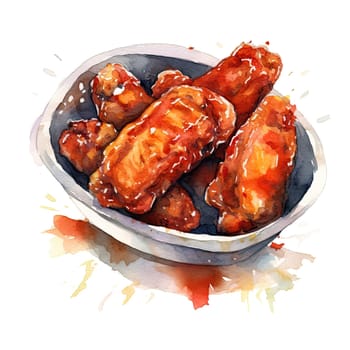 watercolor chicken fried on a white background