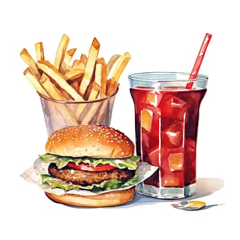 vector watercolor burger. It can be used for card, poster. sticker, menu, recipe