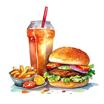 vector watercolor burger. It can be used for card, poster. sticker, menu, recipe