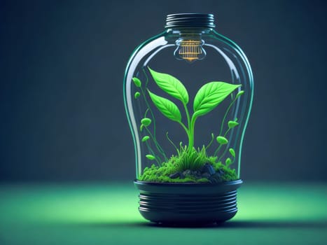 Eco friendly lightbulb with new growth, concept of Renewable Energy and Sustainable Living. concept business energy in nature on the world. Generative Ai