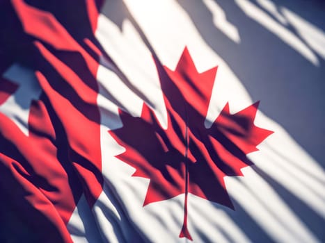 Detailed close up of the national flag of Canada waving in the wind on a clear day. Democracy and politics. North american country. Generative Ai