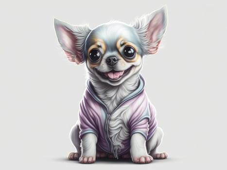 Cute funny chihuahua puppy wearing pink dress on white background. Generative Ai