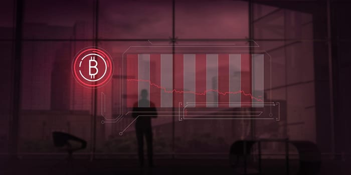 Laconic and simple infographic showing a falling bitcoin exchange rate.