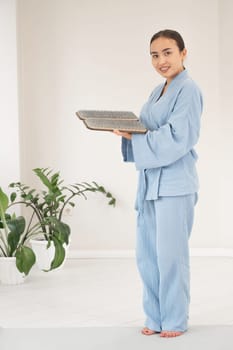 Portrait of asian woman with sadhu boards