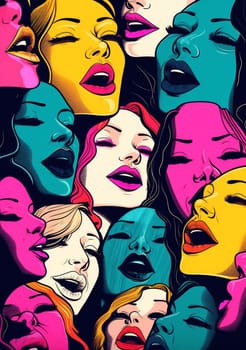 fashion woman halftone pop mouth kiss face design lipstick lips style cartoon female sexy art poster graphic vintage abstract illustration shape. Generative AI.