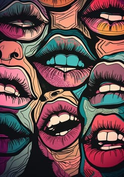 closeup woman sexy poster retro vintage element isolated mouth beautiful lipstick kiss illustration beauty cartoon abstract art lips modern background female. Generative AI.