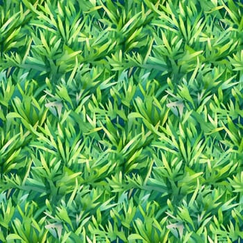 Seamless pattern: watercolor grass green lawn. Repeating leaf pattern. Realistic drawing. AI