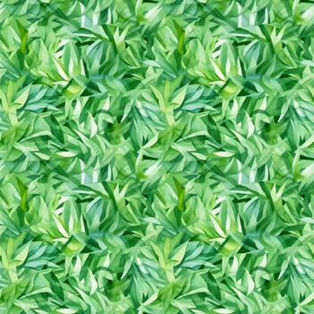 Seamless pattern: watercolor grass green lawn. Repeating leaf pattern. Realistic drawing. AI