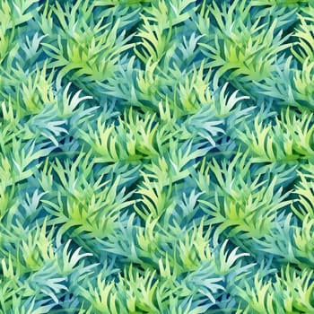 Seamless pattern: watercolor grass green lawn. Repeating leaf pattern. Realistic drawing. AI