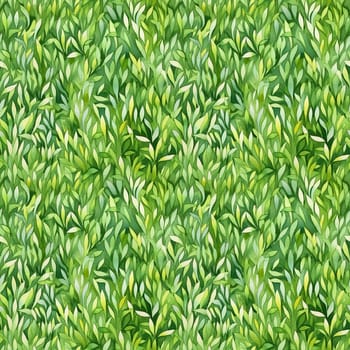 Seamless pattern: watercolor grass green lawn. Repeating leaf pattern. Realistic drawing. AI