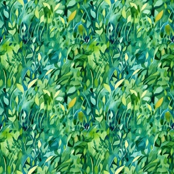 Seamless pattern: watercolor grass green lawn. Repeating leaf pattern. Realistic drawing. AI