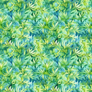 Seamless pattern: watercolor grass green lawn. Repeating leaf pattern. Realistic drawing. AI
