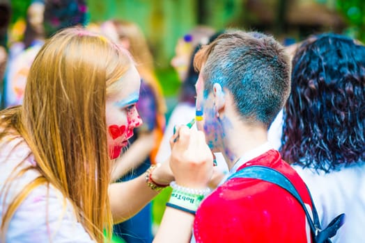 Khakiv, Ukraine - 19 May 2018: Faceart in Gorky Park at holi festival
