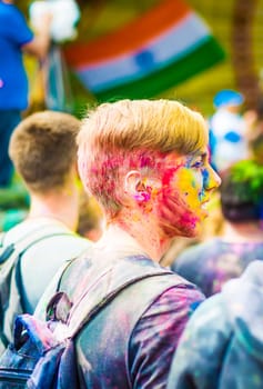 Khakiv, Ukraine - 19 May 2018: Holi color fest celebrating in Park