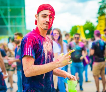 Khakiv, Ukraine - 19 May 2018: Holi color fest celebrating in Park