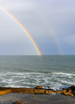 Multicolored rainbow over the sea, Black Sea