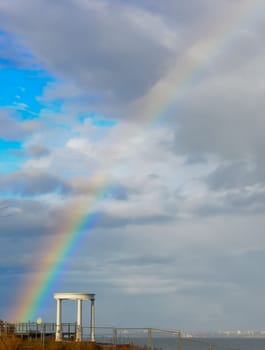 Multicolored rainbow over the sea, Black Sea