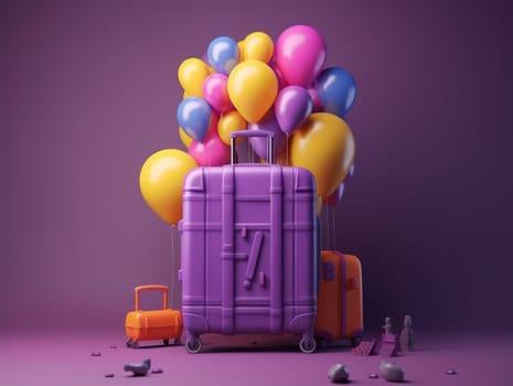 Colorful travel and summer concept with suitcase with colorful background. Generative AI.