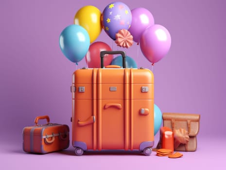 Colorful travel and summer concept with suitcase with colorful background. Generative AI.