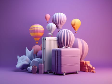 Colorful travel and summer concept with suitcase with colorful background. Generative AI.