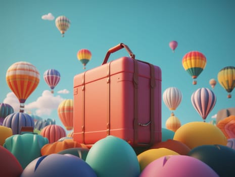 Colorful travel and summer concept with suitcase with colorful background. Generative AI.