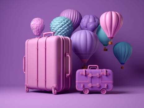 Colorful travel and summer concept with suitcase with colorful background. Generative AI.