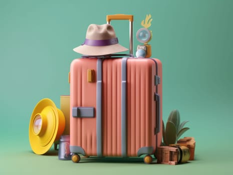 Colorful travel and summer concept with suitcase with colorful background. Generative AI.