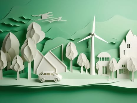 Green energy and environment paper cut. Generative AI.