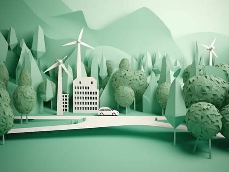 Green energy and environment paper cut. Generative AI.