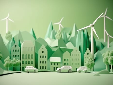 Green energy and environment paper cut. Generative AI.