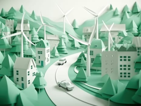 Green energy and environment paper cut. Generative AI.