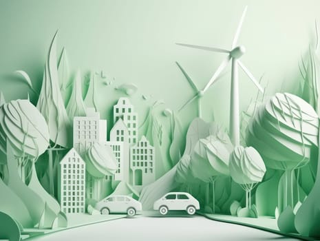 Green energy and environment paper cut. Generative AI.