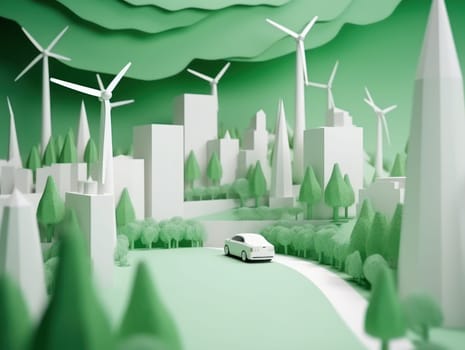 Green energy and environment paper cut. Generative AI.