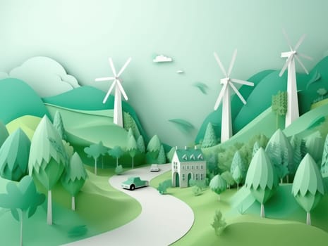 Green energy and environment paper cut. Generative AI.