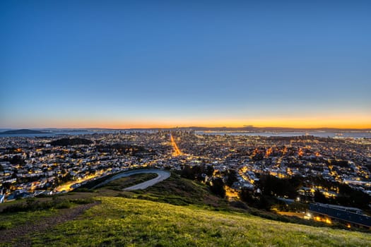 View over San Francisco in California before sunrise