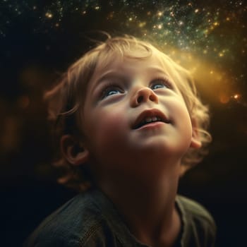 Fantasy portrait of a cute child with fairy lights - generative AI, AI generated