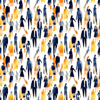 Seamless pattern: hand drawn watercolor people walking. Fashion illustration with streaks and splashes of paint. AI