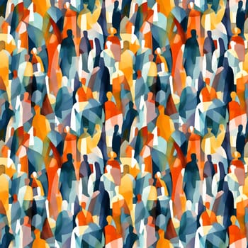 Seamless pattern: hand drawn watercolor people walking. Fashion illustration with streaks and splashes of paint. AI