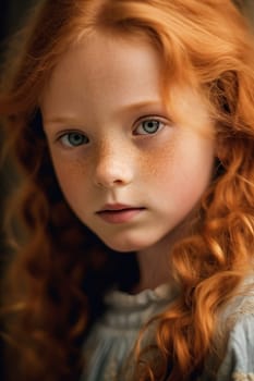 Beautiful redhead young girl with curly hairs - generative AI - AI generated