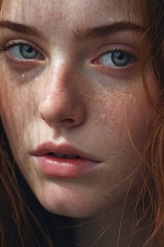 Young woman face closeup - generative AI - AI generated