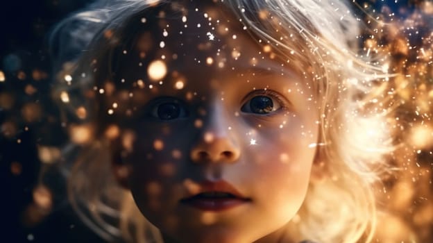 Fantasy portrait of a cute child with fairy lights - generative AI - AI generated