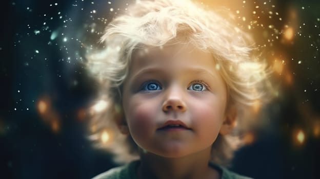 Fantasy portrait of a cute child with fairy lights - generative AI - AI generated