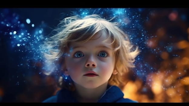 Fantasy portrait of a cute child with fairy lights - generative AI - AI generated