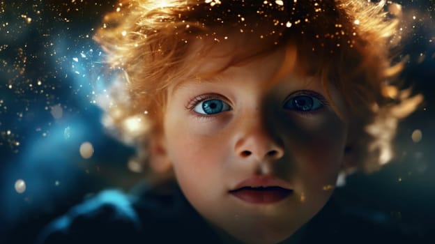 Fantasy portrait of a cute child with fairy lights - generative AI - AI generated