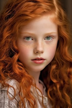 Beautiful redhead young girl with curly hairs - generative AI - AI generated