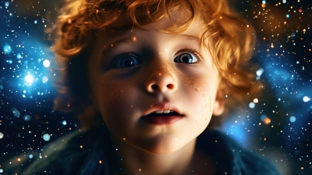 Fantasy portrait of a cute child with fairy lights - generative AI, AI generated