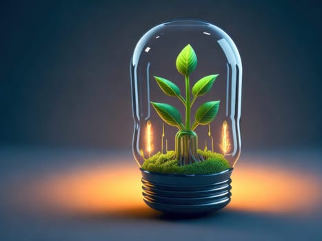 Eco friendly lightbulb with new growth, concept of Renewable Energy and Sustainable Living. concept business energy in nature on the world. Generative Ai
