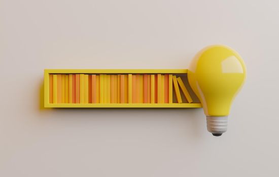 loading bar with books and a light bulb next to it. minimal concept for learning, ideas and back to school. 3d rendering